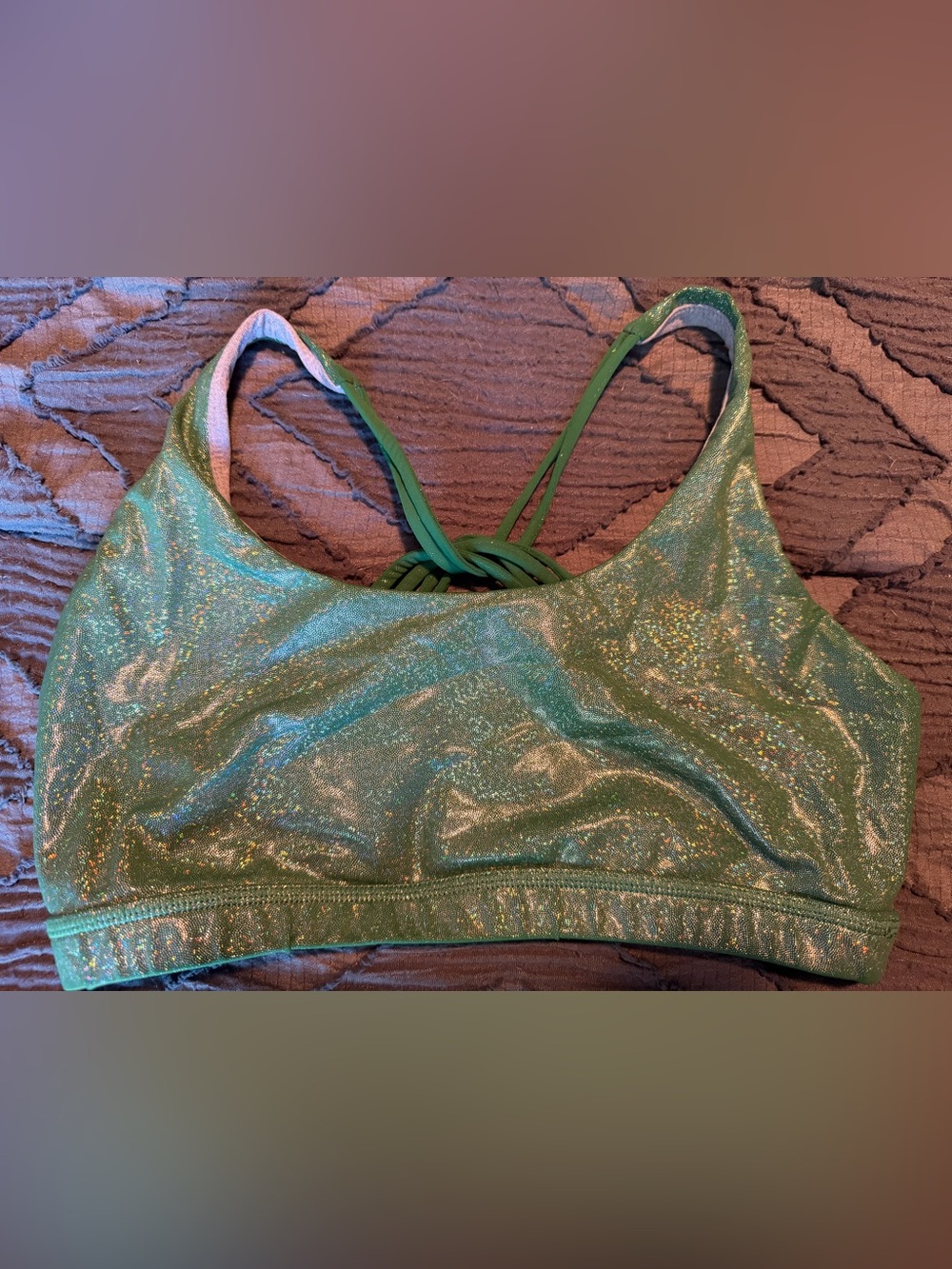 Born Primitive Green Shimmery Strappy Sports Bra LARGE